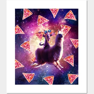 Thug Space Cat On Llama Unicorn - Pizza Posters and Art